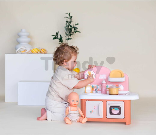 Kuchynka pre bábiku Baby Nurse Kitchen Smoby s varnou doskou a rúrou so 6 doplnkami od 18 mes