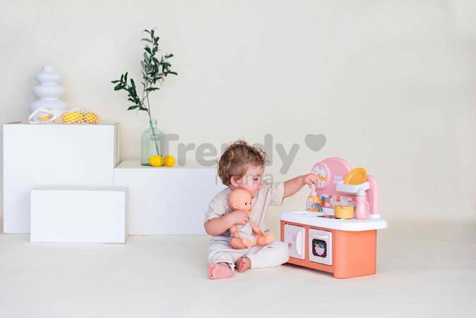 Kuchynka pre bábiku Baby Nurse Kitchen Smoby s varnou doskou a rúrou so 6 doplnkami od 18 mes