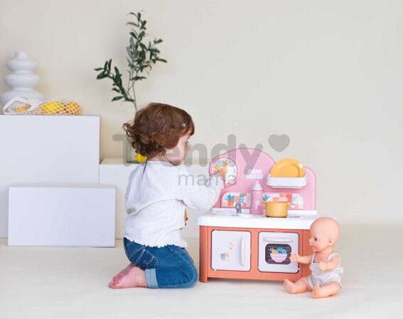 Kuchynka pre bábiku Baby Nurse Kitchen Smoby s varnou doskou a rúrou so 6 doplnkami od 18 mes