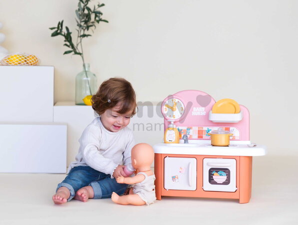 Kuchynka pre bábiku Baby Nurse Kitchen Smoby s varnou doskou a rúrou so 6 doplnkami od 18 mes