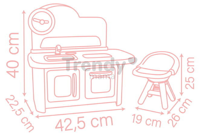 Kuchynka s jedálenskou stoličkou pre bábiku Baby Nurse Kitchen & High Chair Smoby s kuchynským robotom 7 doplnkov od 18 mes