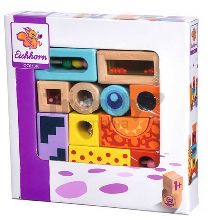 Drevené kocky so zvukom Color Tinkling Blocks Eichhorn farebné 12 kusov od 12 mes
