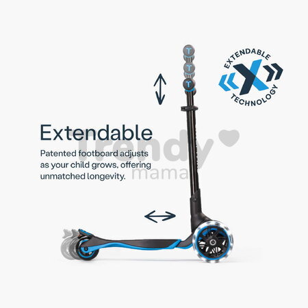 Kolobežka trojkolesová s rozšíriteľnou doskou Xtend Blue Scooter smarTrike skladacia s výškovo nastaviteľnými riadidlami a LED kolesami od 3 do 12 rok