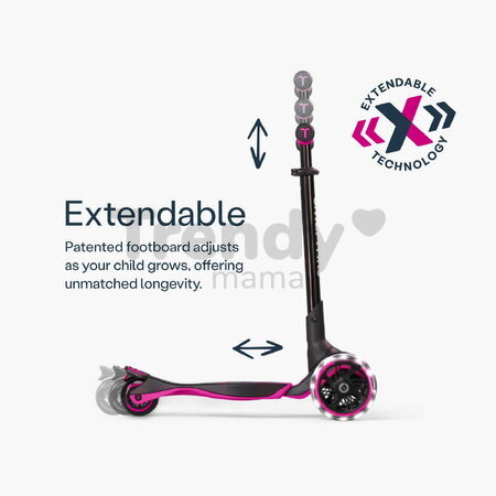 Kolobežka trojkolesová s rozšíriteľnou doskou Xtend Pink Scooter smarTrike skladacia s výškovo nastaviteľnými riadidlami a LED kolesami od 3 do 12 rok