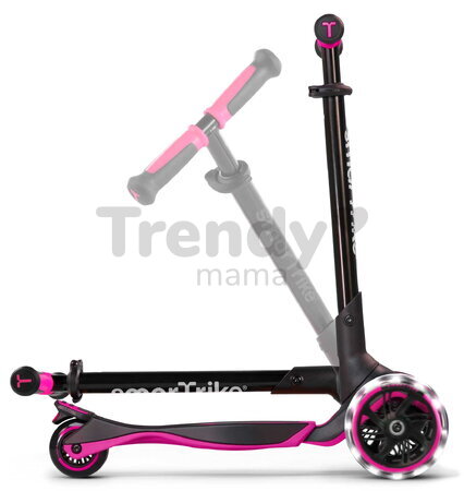 Kolobežka trojkolesová s rozšíriteľnou doskou Xtend Pink Scooter smarTrike skladacia s výškovo nastaviteľnými riadidlami a LED kolesami od 3 do 12 rok