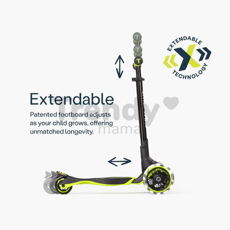 Kolobežka trojkolesová s rozšíriteľnou doskou Xtend Lime Scooter smarTrike skladacia s výškovo nastaviteľnými riadidlami a LED kolesami od 3 do 12 rok