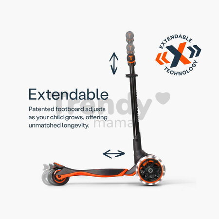Kolobežka trojkolesová s rozšíriteľnou doskou Xtend Orange Scooter smarTrike skladacia s výškovo nastaviteľnými riadidlami a LED kolesami od 3 do 12 r