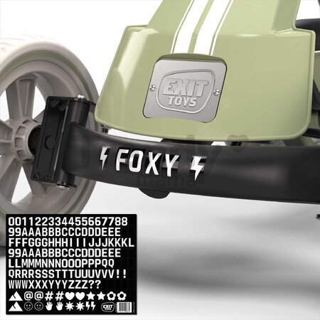 Motokára na šliapanie Go Kart Foxy Retro Green Exit Toys kovová konštrukcia s odolnými EVA kolesami a nastaviteľným sedadlom od 2 do 5 rokov