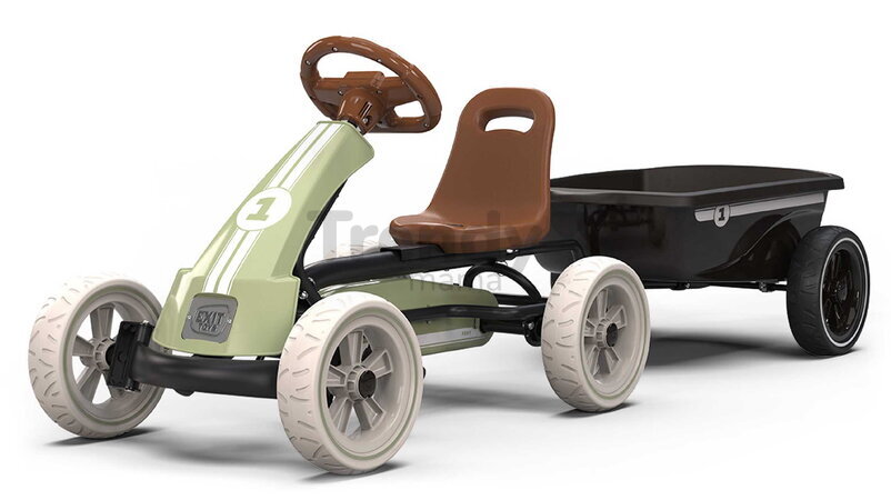 Motokára na šliapanie s prívesom Go Kart Foxy Retro Green Exit Toys kovová konštrukcia s odolnými EVA kolesami a nastaviteľným sedadlom od 2 do 5 roko
