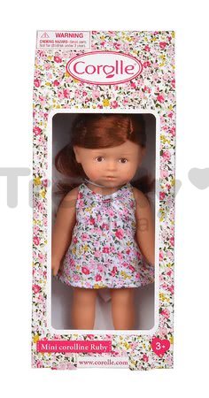 Bábika Mini Corolline Ruby Les Trendies Corolle s hnedými očami a žlté kvetinky na šatách 20 cm