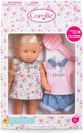 Bábika Rosy Mini World Set Mini Corolline Corolle blond vlasy a modré oči s oblečením 3 doplnky 20 cm