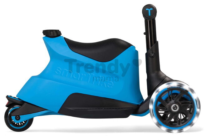 Odrážadlo a kolobežka 2v1 trojkolesová s LED kolesami Xtend Scooter Ride-on Blue smarTrike s vodiacou tyčou s nastaviteľnou výškou a úložným priestoro