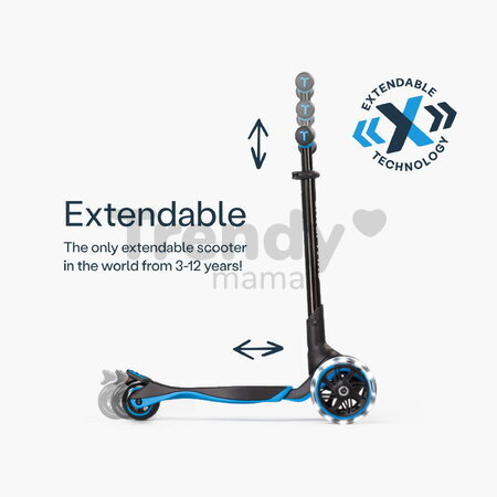 Odrážadlo a kolobežka 2v1 trojkolesová s LED kolesami Xtend Scooter Ride-on Blue smarTrike s vodiacou tyčou s nastaviteľnou výškou a úložným priestoro