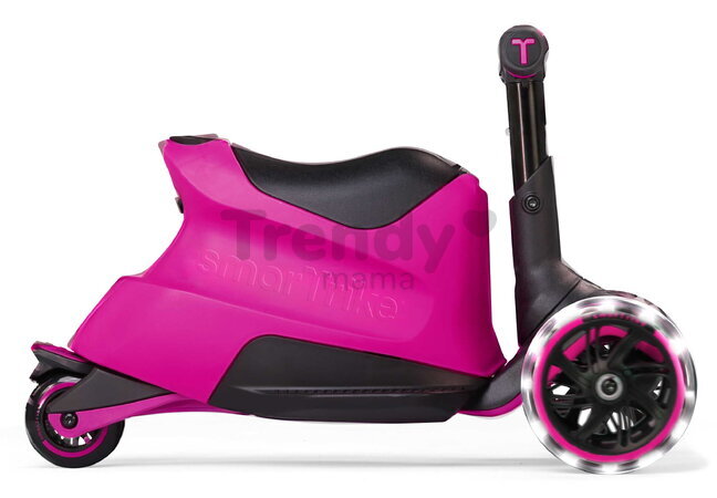 Odrážadlo a kolobežka 2v1 trojkolesová s LED kolesami Xtend Scooter Ride-on Pink smarTrike s vodiacou tyčou s nastaviteľnou výškou a úložným priestoro