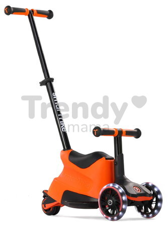 Odrážadlo a kolobežka 2v1 trojkolesová s LED kolesami Xtend Scooter Ride-on Orange smarTrike s vodiacou tyčou s nastaviteľnou výškou a úložným priesto
