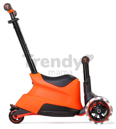 Odrážadlo a kolobežka 2v1 trojkolesová s LED kolesami Xtend Scooter Ride-on Orange smarTrike s vodiacou tyčou s nastaviteľnou výškou a úložným priesto