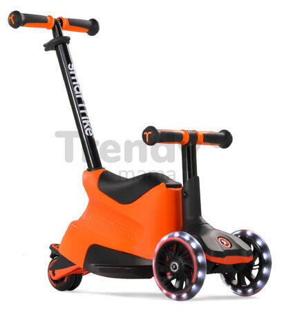 Odrážadlo a kolobežka 2v1 trojkolesová s LED kolesami Xtend Scooter Ride-on Orange smarTrike s vodiacou tyčou s nastaviteľnou výškou a úložným priesto