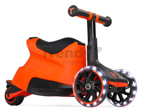 Odrážadlo a kolobežka 2v1 trojkolesová s LED kolesami Xtend Scooter Ride-on Orange smarTrike s vodiacou tyčou s nastaviteľnou výškou a úložným priesto