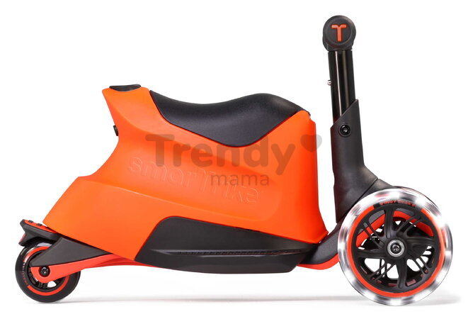 Odrážadlo a kolobežka 2v1 trojkolesová s LED kolesami Xtend Scooter Ride-on Orange smarTrike s vodiacou tyčou s nastaviteľnou výškou a úložným priesto