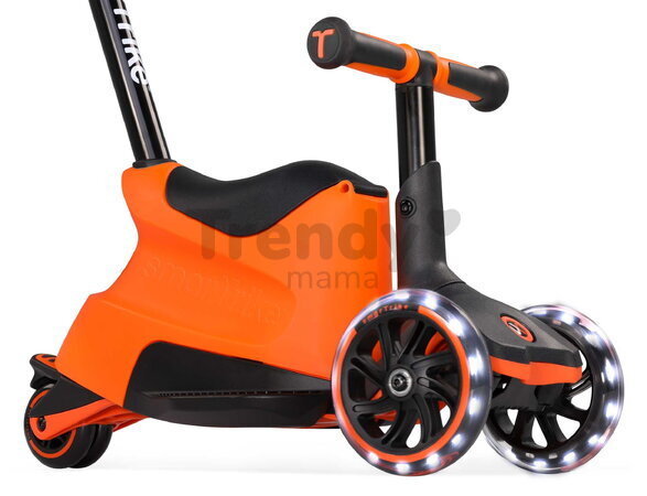 Odrážadlo a kolobežka 2v1 trojkolesová s LED kolesami Xtend Scooter Ride-on Orange smarTrike s vodiacou tyčou s nastaviteľnou výškou a úložným priesto