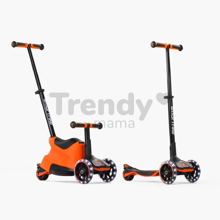 Odrážadlo a kolobežka 2v1 trojkolesová s LED kolesami Xtend Scooter Ride-on Orange smarTrike s vodiacou tyčou s nastaviteľnou výškou a úložným priesto