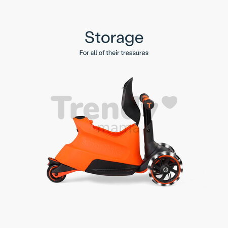 Odrážadlo a kolobežka 2v1 trojkolesová s LED kolesami Xtend Scooter Ride-on Orange smarTrike s vodiacou tyčou s nastaviteľnou výškou a úložným priesto