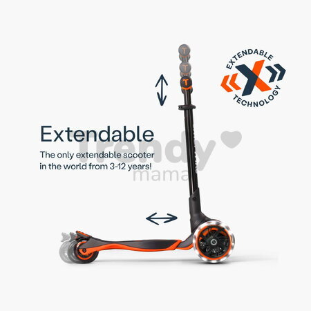 Odrážadlo a kolobežka 2v1 trojkolesová s LED kolesami Xtend Scooter Ride-on Orange smarTrike s vodiacou tyčou s nastaviteľnou výškou a úložným priesto
