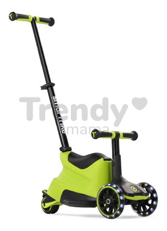 Odrážadlo a kolobežka 2v1 trojkolesová s LED kolesami Xtend Scooter Ride-on Lime smarTrike s vodiacou tyčou s nastaviteľnou výškou a úložným priestoro