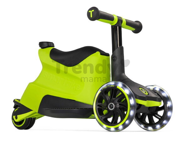 Odrážadlo a kolobežka 2v1 trojkolesová s LED kolesami Xtend Scooter Ride-on Lime smarTrike s vodiacou tyčou s nastaviteľnou výškou a úložným priestoro