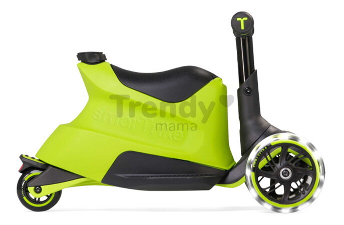 Odrážadlo a kolobežka 2v1 trojkolesová s LED kolesami Xtend Scooter Ride-on Lime smarTrike s vodiacou tyčou s nastaviteľnou výškou a úložným priestoro