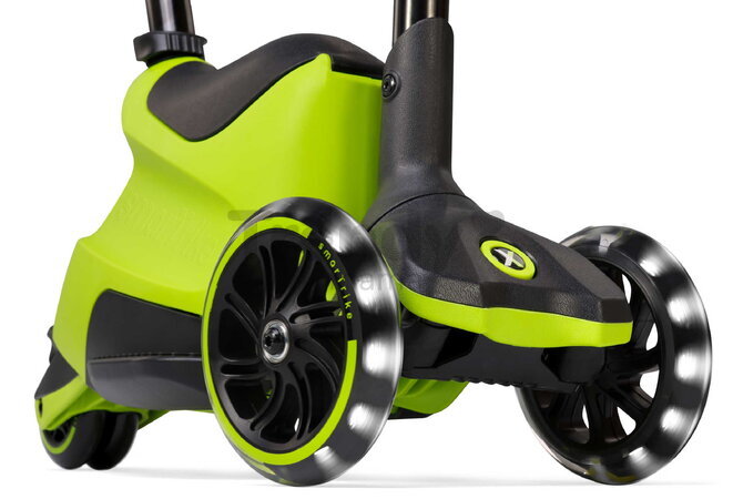 Odrážadlo a kolobežka 2v1 trojkolesová s LED kolesami Xtend Scooter Ride-on Lime smarTrike s vodiacou tyčou s nastaviteľnou výškou a úložným priestoro