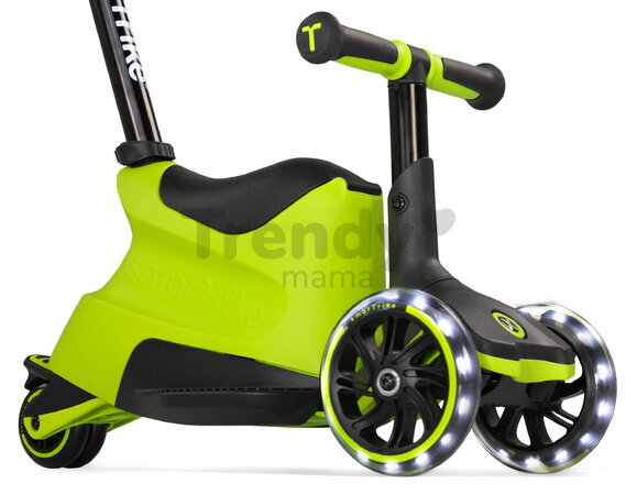 Odrážadlo a kolobežka 2v1 trojkolesová s LED kolesami Xtend Scooter Ride-on Lime smarTrike s vodiacou tyčou s nastaviteľnou výškou a úložným priestoro