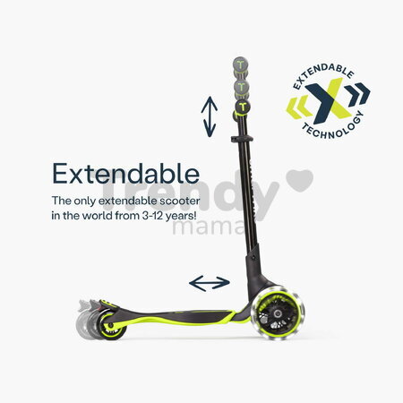 Odrážadlo a kolobežka 2v1 trojkolesová s LED kolesami Xtend Scooter Ride-on Lime smarTrike s vodiacou tyčou s nastaviteľnou výškou a úložným priestoro