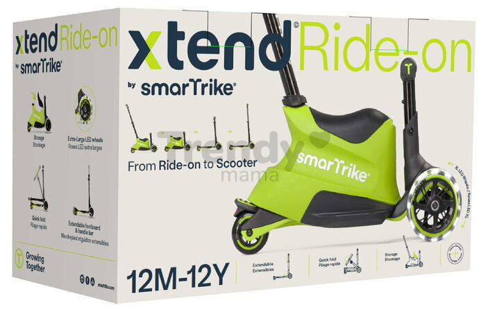 Odrážadlo a kolobežka 2v1 trojkolesová s LED kolesami Xtend Scooter Ride-on Lime smarTrike s vodiacou tyčou s nastaviteľnou výškou a úložným priestoro