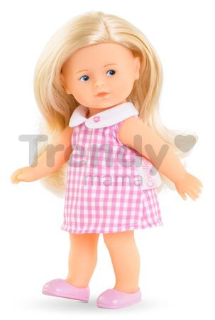 Bábika Mini Corolline Rosy Corolle dlhé blond vlasy s modrými očami a ružové šaty 20 cm