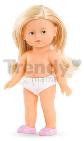 Bábika Mini Corolline Rosy Corolle dlhé blond vlasy s modrými očami a ružové šaty 20 cm