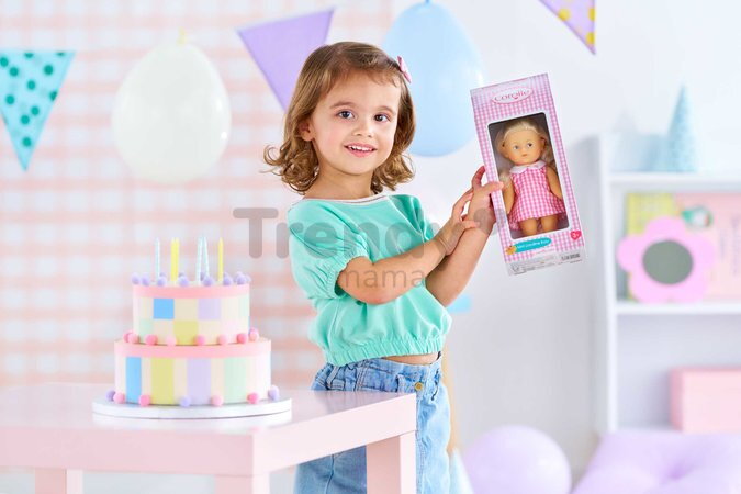 Bábika Mini Corolline Rosy Corolle dlhé blond vlasy s modrými očami a ružové šaty 20 cm