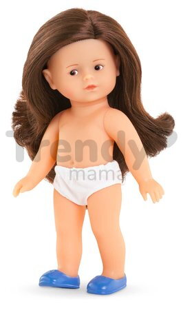 Bábika Mini Corolline Romy Corolle dlhé hnedé vlasy s hnedými očami a modré šaty 20 cm