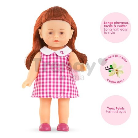 Bábika Mini Corolline Ruby Corolle dlhé ryšavé vlasy s hnedými očami a ružové šaty 20 cm