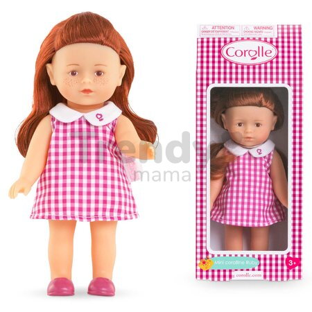 Bábika Mini Corolline Ruby Corolle dlhé ryšavé vlasy s hnedými očami a ružové šaty 20 cm