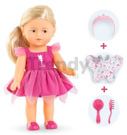 Bábika Rosy Fairy Set Mini Corolline Corolle blond vlasy a modré oči 3 doplnky 20 cm