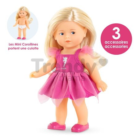 Bábika Rosy Fairy Set Mini Corolline Corolle blond vlasy a modré oči 3 doplnky 20 cm