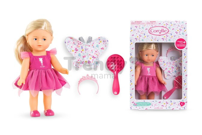 Bábika Rosy Fairy Set Mini Corolline Corolle blond vlasy a modré oči 3 doplnky 20 cm