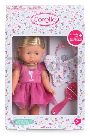 Bábika Rosy Fairy Set Mini Corolline Corolle blond vlasy a modré oči 3 doplnky 20 cm