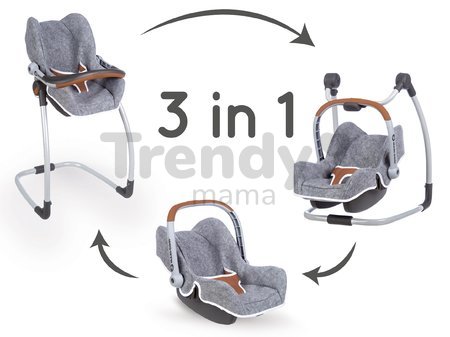 Jedálenská stolička s autosedačkou a hojdačkou DeLuxe Pastel Maxi Cosi&Quinny Grey Smoby trojkombinácia s bezpečnostným pásom