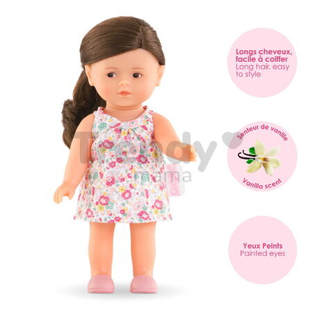 Bábika Romy Mini World Set Mini Corolline Corolle dlhé hnedé vlasy a hnedé oči 3 doplnky 20 cm