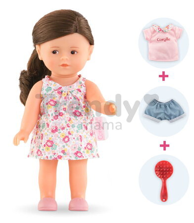 Bábika Romy Mini World Set Mini Corolline Corolle dlhé hnedé vlasy a hnedé oči 3 doplnky 20 cm