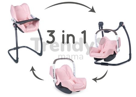 Jedálenská stolička s autosedačkou a hojdačkou Powder Pink Maxi Cosi&Quinny Smoby trojkombinácia s bezpečnostným pásom