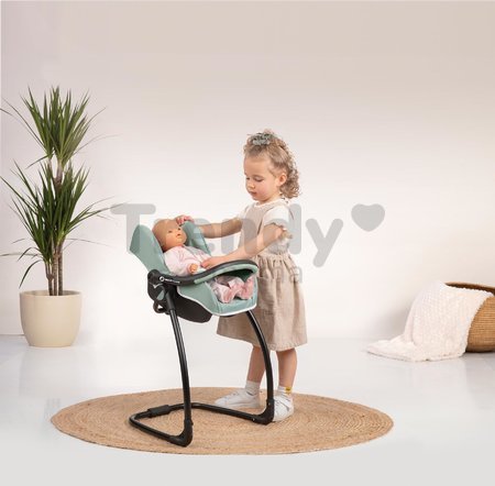 Jedálenská stolička s autosedačkou a hojdačkou Maxi Cosi Seat+High Chair Sage Smoby trojkombinácia s bezpečnostným pásom olivová