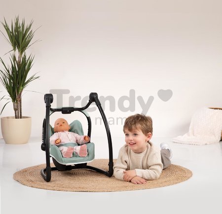 Jedálenská stolička s autosedačkou a hojdačkou Maxi Cosi Seat+High Chair Sage Smoby trojkombinácia s bezpečnostným pásom olivová